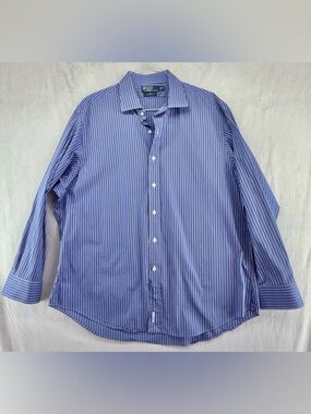 Polo Ralph Lauren Dress Shirt Mens 18 Regent Custom Fit Blue Button Up
